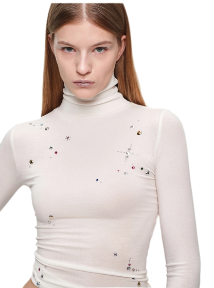 Top à col roulé en mérinos orné de strass