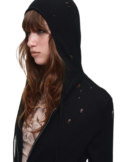 Distressed Hooded Knit Cardigan