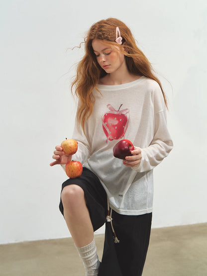 Relaxed Tie Sheer Mesh Long Sleeve T-Shirt