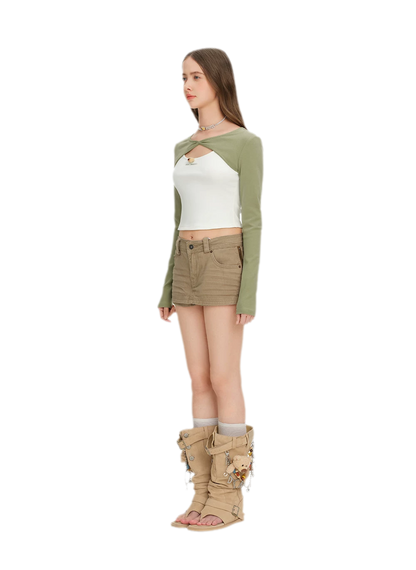 Knit Lace-Up Two-Piece Tee