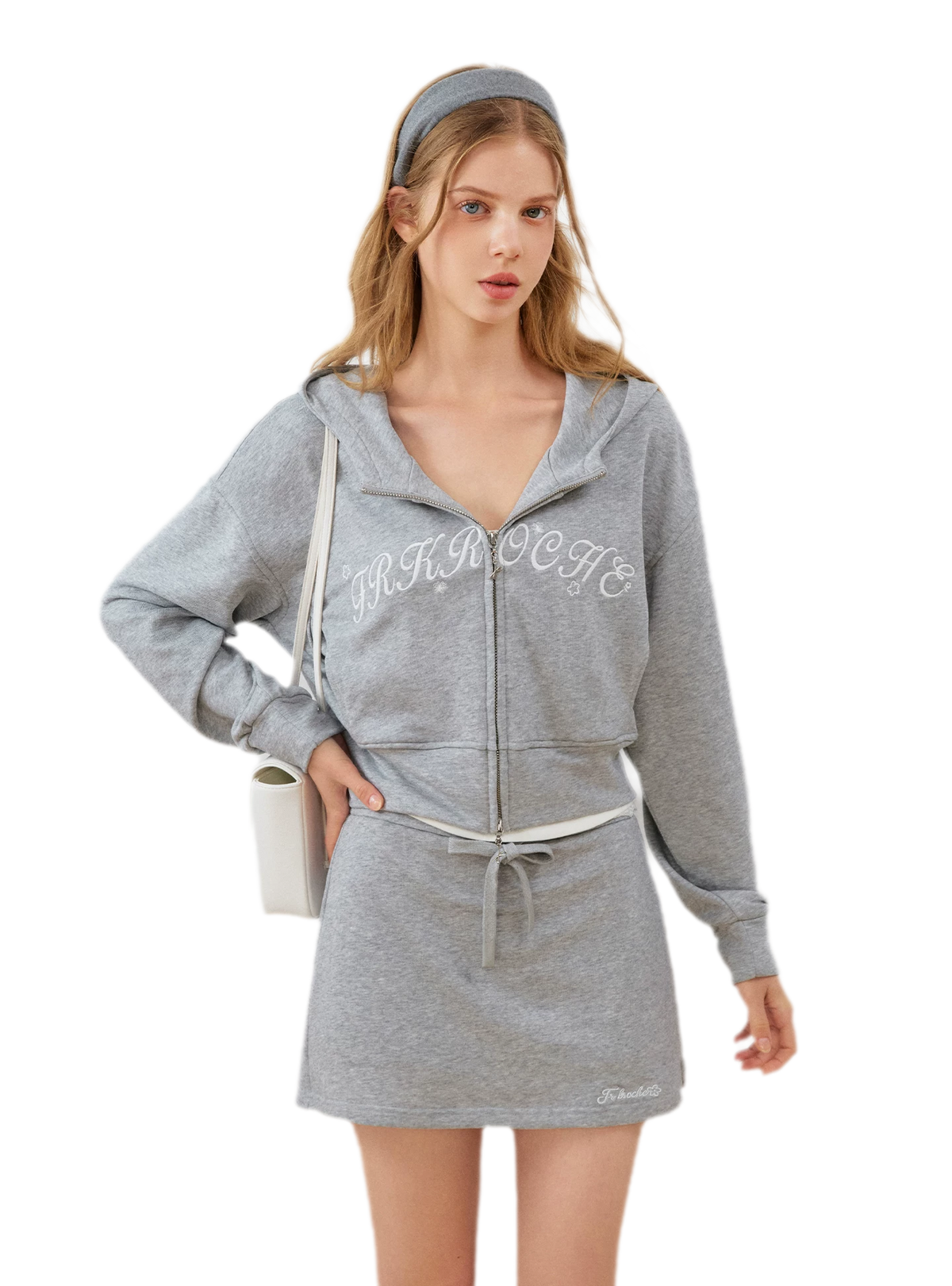 Cropped hoodie-set met contrasterend borduursel