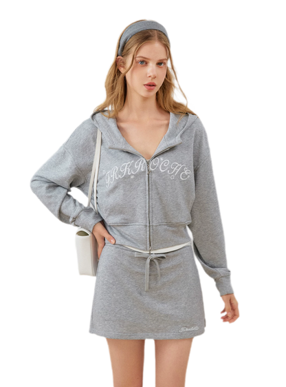 Cropped hoodie-set met contrasterend borduursel