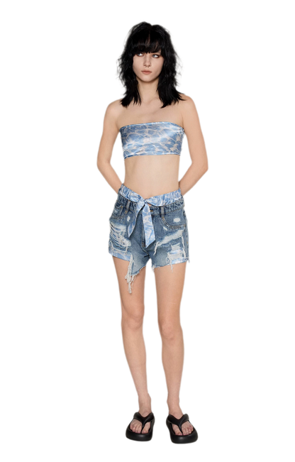 Wave Trim Denim Shorts