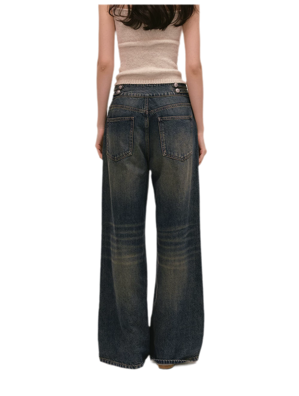 Quần jeans ống rộng giặt bạc chải xước