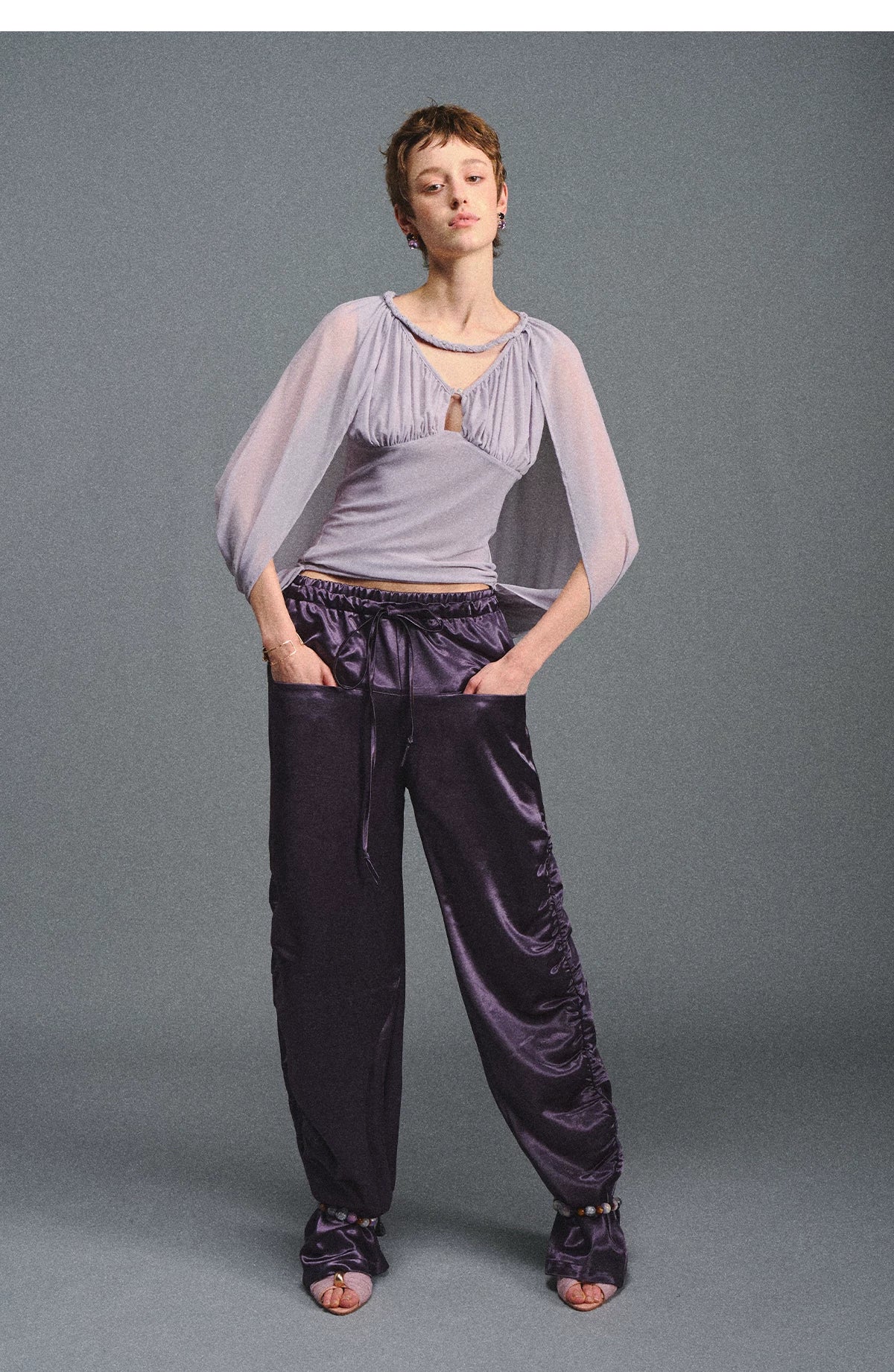 Satin Jogger Pants with Beaded Drawstring