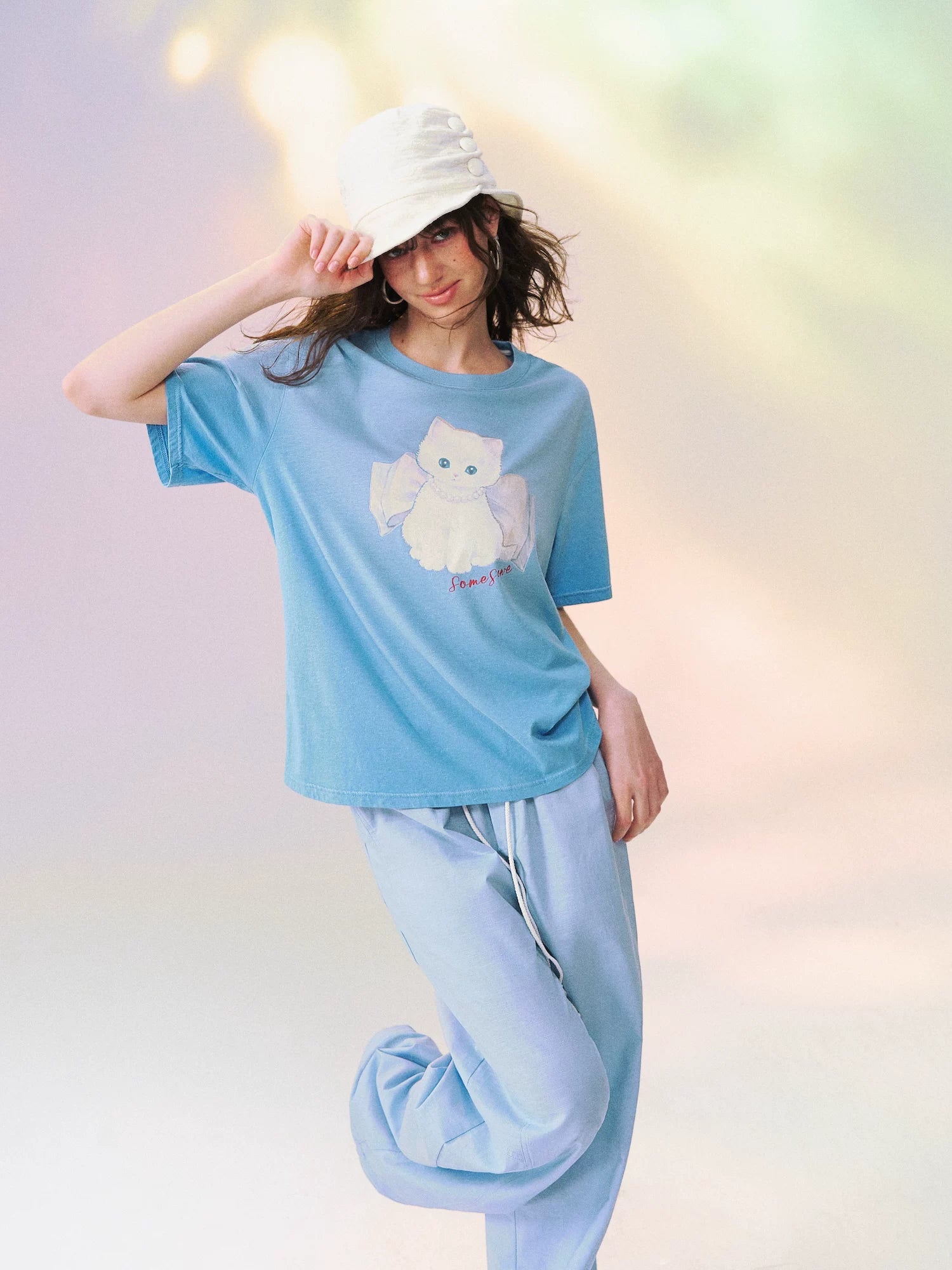 Bow Knot Kitten Short Sleeve T-shirt