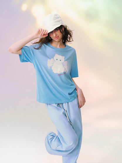 Bow Knot Kitten Short Sleeve T-shirt
