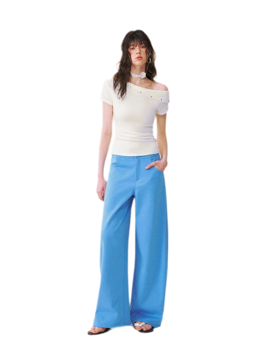 Asymmetric Off-Shoulder Tee Pants Set