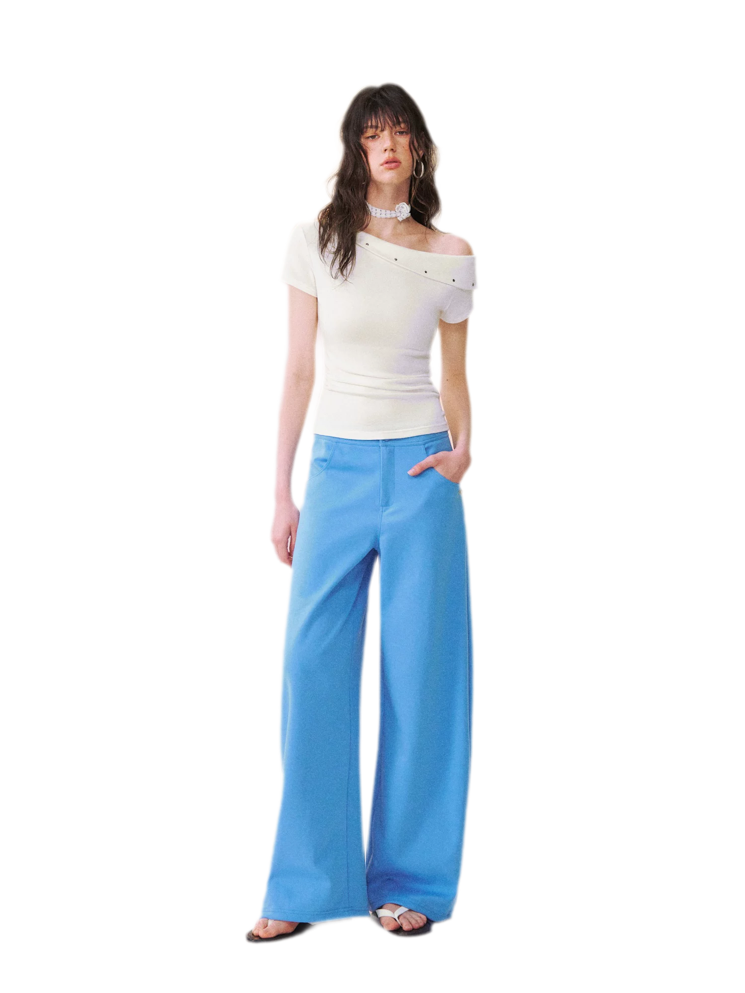 Asymmetric Off-Shoulder Tee Pants Set