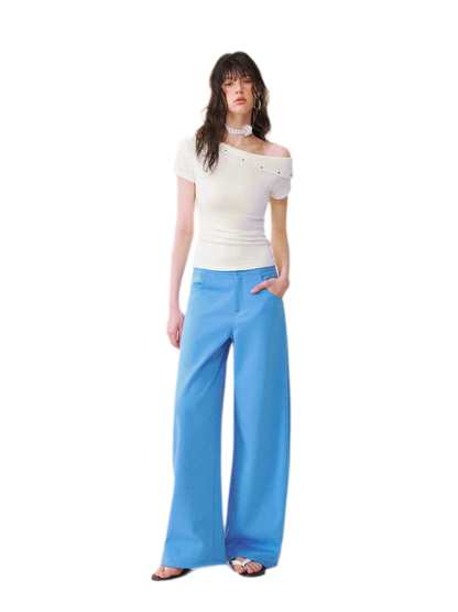 Asymmetric Off-Shoulder Tee Pants Set
