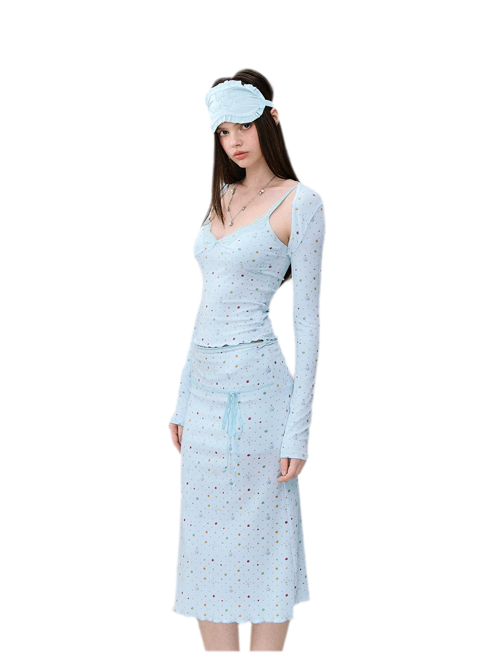 Light Blue Polka-Dot Three-Piece Set