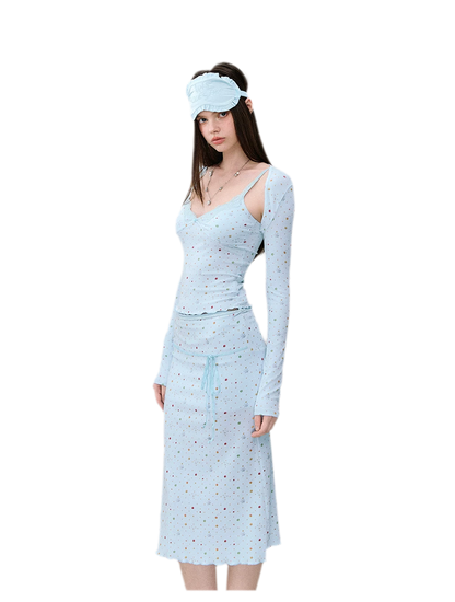 Light Blue Polka-Dot Three-Piece Set