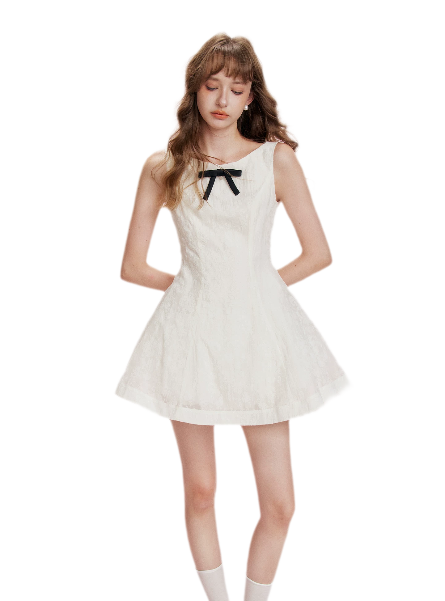 Flocked Bow A-Line Dress