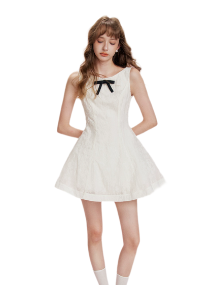 Flocked Bow A-Line Dress