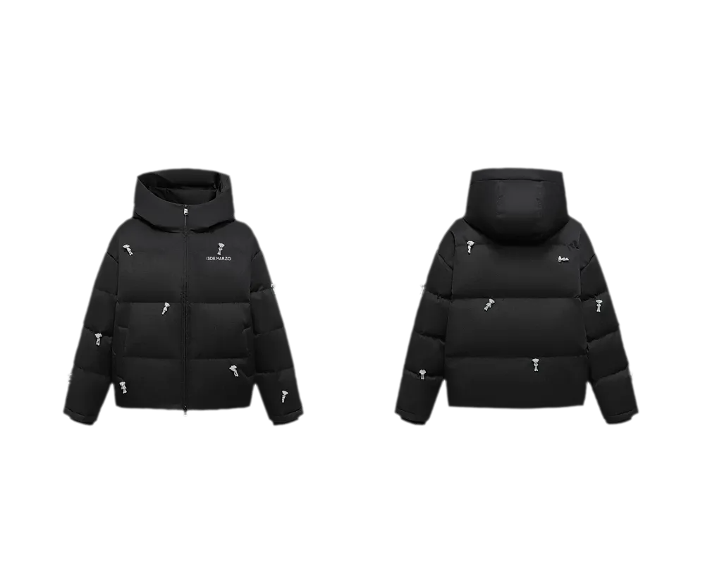 Flocked Bear Hooded Down Jacket