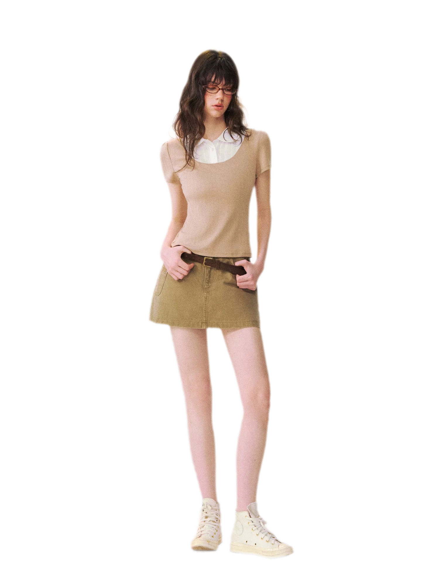 Faux Layered Collar T-Shirt