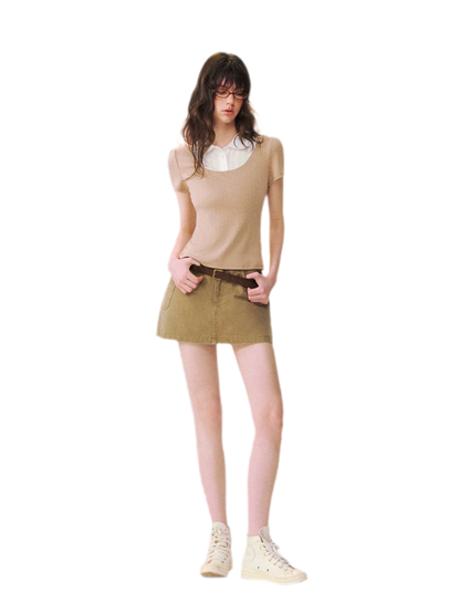 Faux Layered Collar T-Shirt