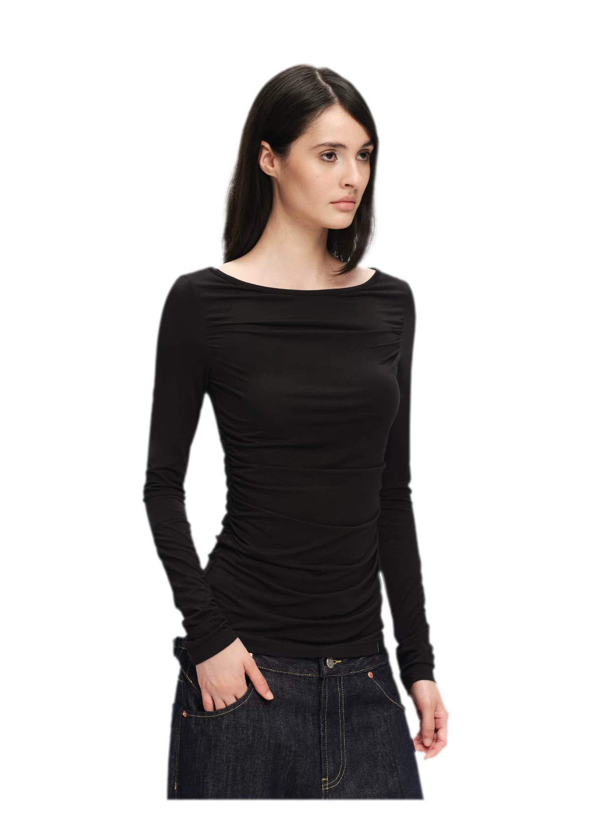 Modal Ruched Fitted Long-Sleeve T-Shirt