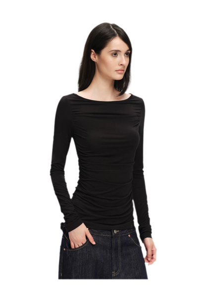 Modal Ruched Fitted Long-Sleeve T-Shirt
