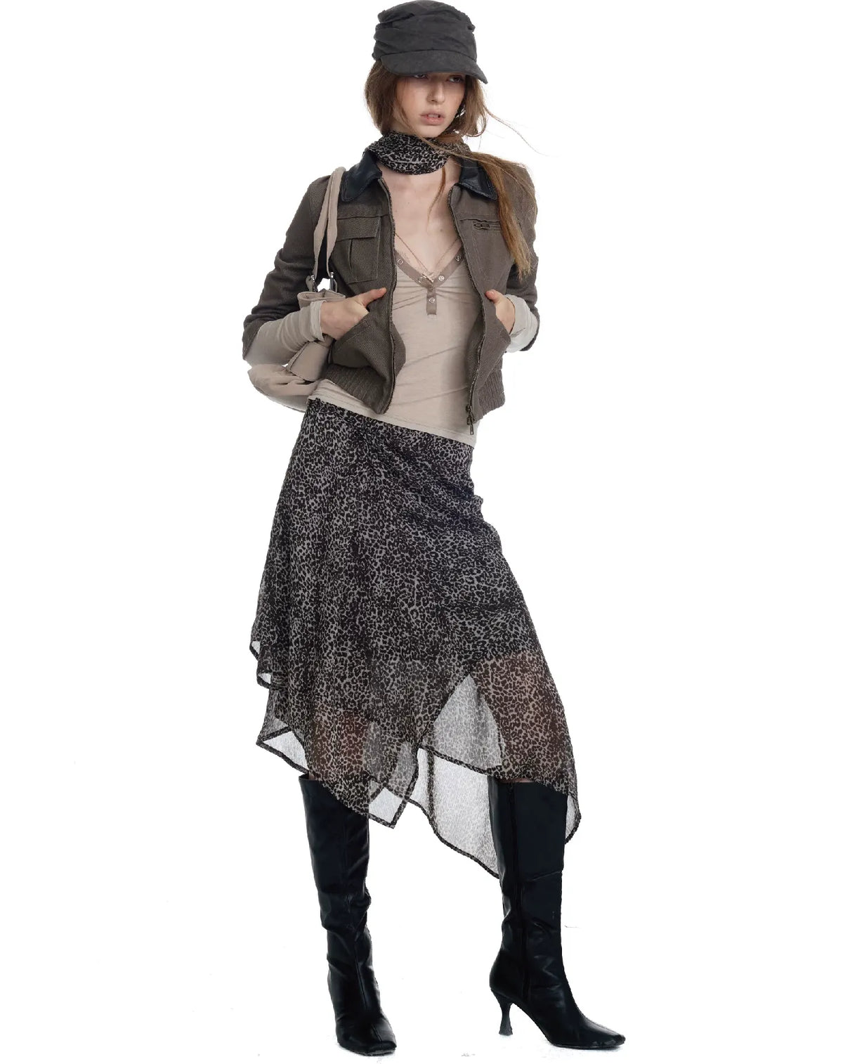 Washed Leather Cropped Cargo Jacket