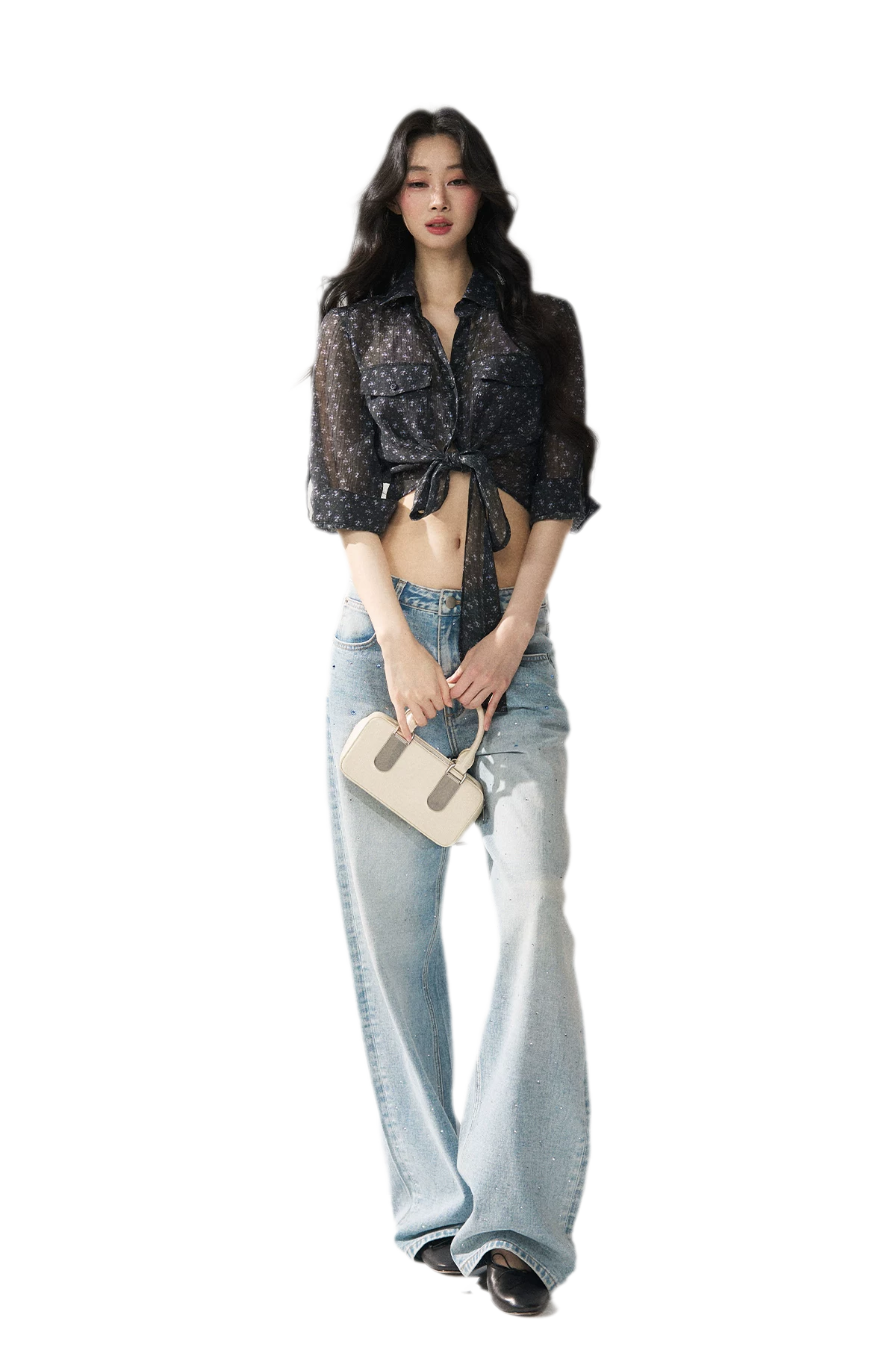 Floral Sheer Tie Shirt