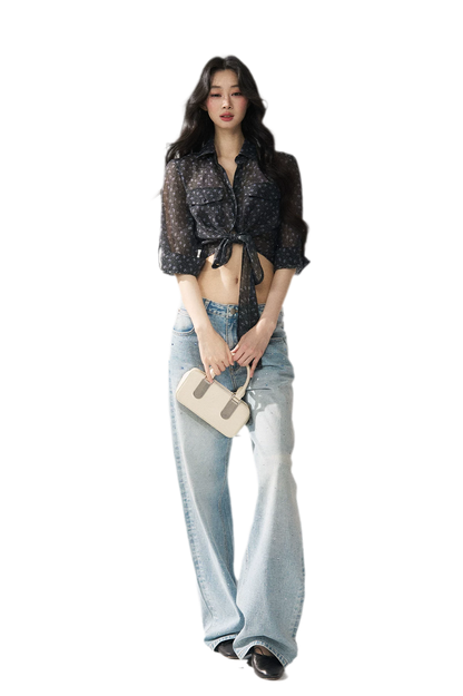 Floral Sheer Tie Shirt