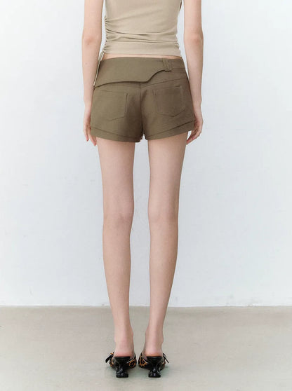 Deconstructed Bow-Tie Hem Studded Shorts