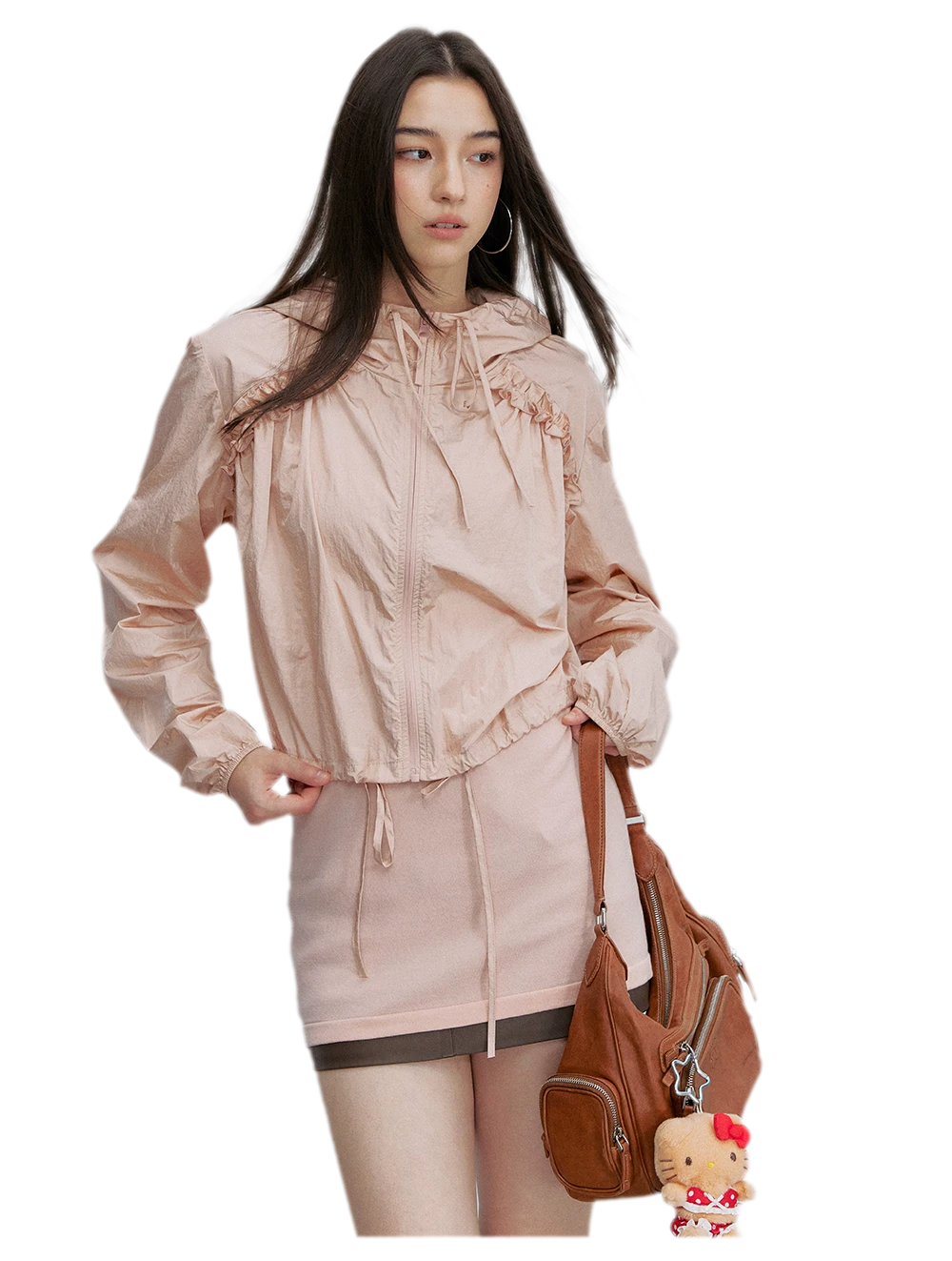 Nylon Ruffle Hooded Jacket