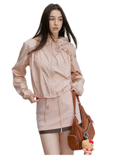 Nylon Ruffle Hooded Jacket