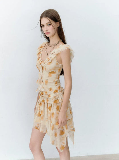 Shadow French Vintage Floral Ruffle Dress