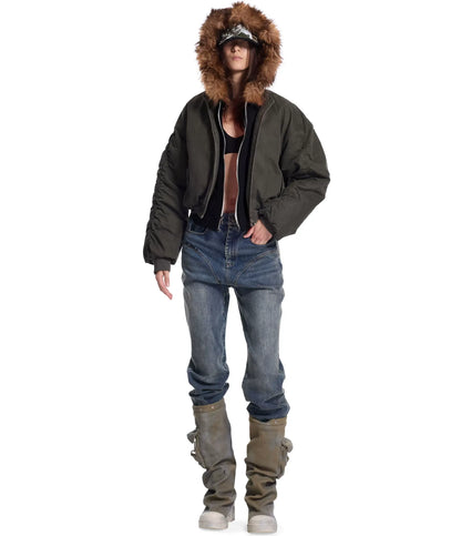 Washed Twill Hooded Flight Jacket