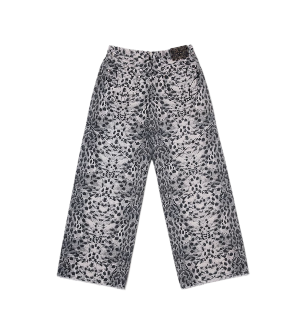 Cross Statue Leopard Print Wide-Leg Jeans
