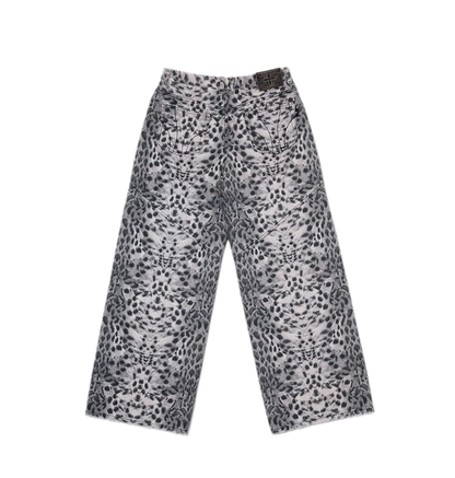 Cross Statue Leopard Print Wide-Leg Jeans