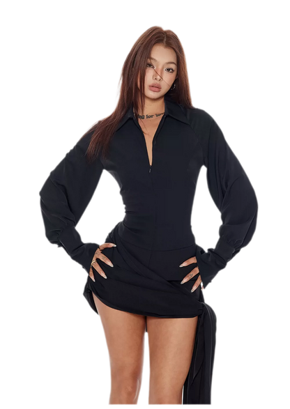 Draped Zipper Shirt Dress