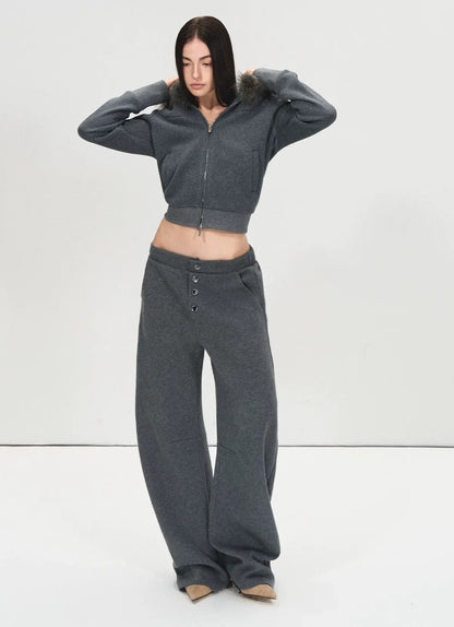 Detachable Fur Collar Fleece Hoodie &amp; Relaxed Pants