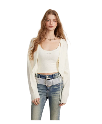 Diamond Knit Tie Cardigan Set