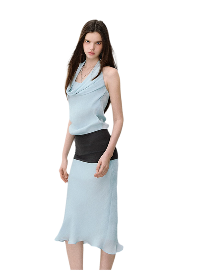 Mermaid Halter Neck Colorblock Dress