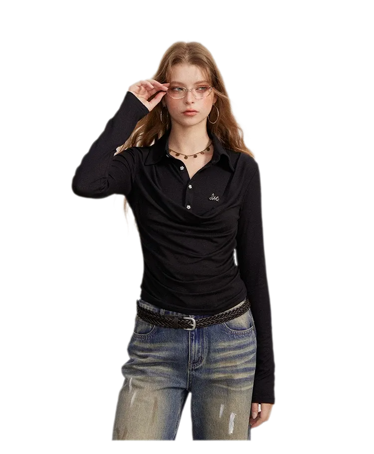 Ruched Layered Polo Top