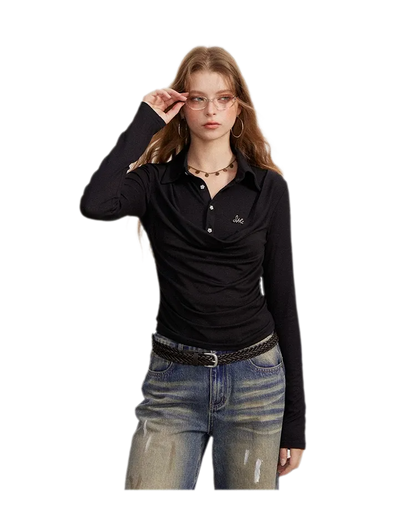 Ruched Layered Polo Top