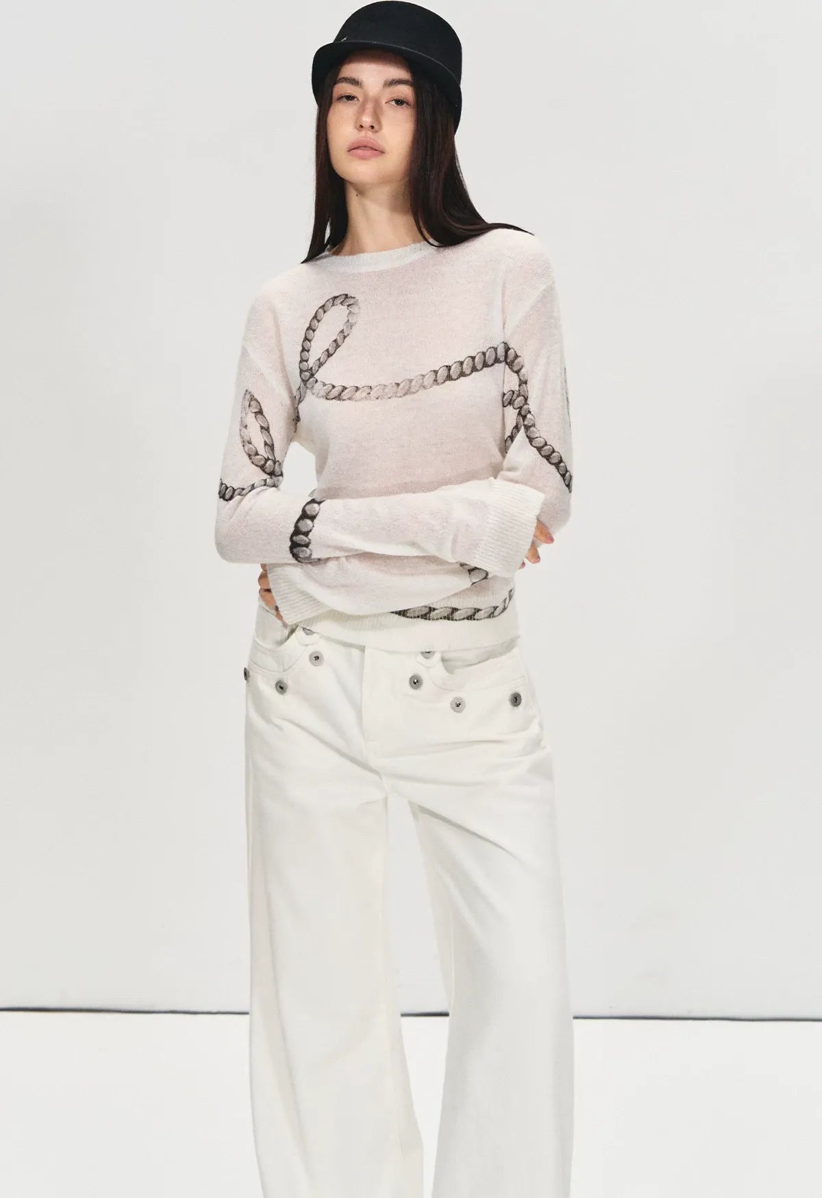 Mohair Wool Sweater with Irregular Chain Print