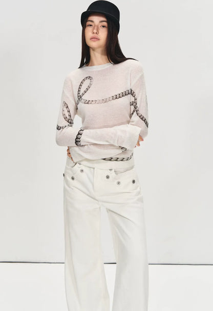 Mohair Wool Sweater with Irregular Chain Print