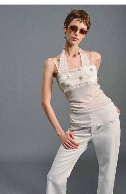 Lenzing Wool Satin Beaded Halter Top