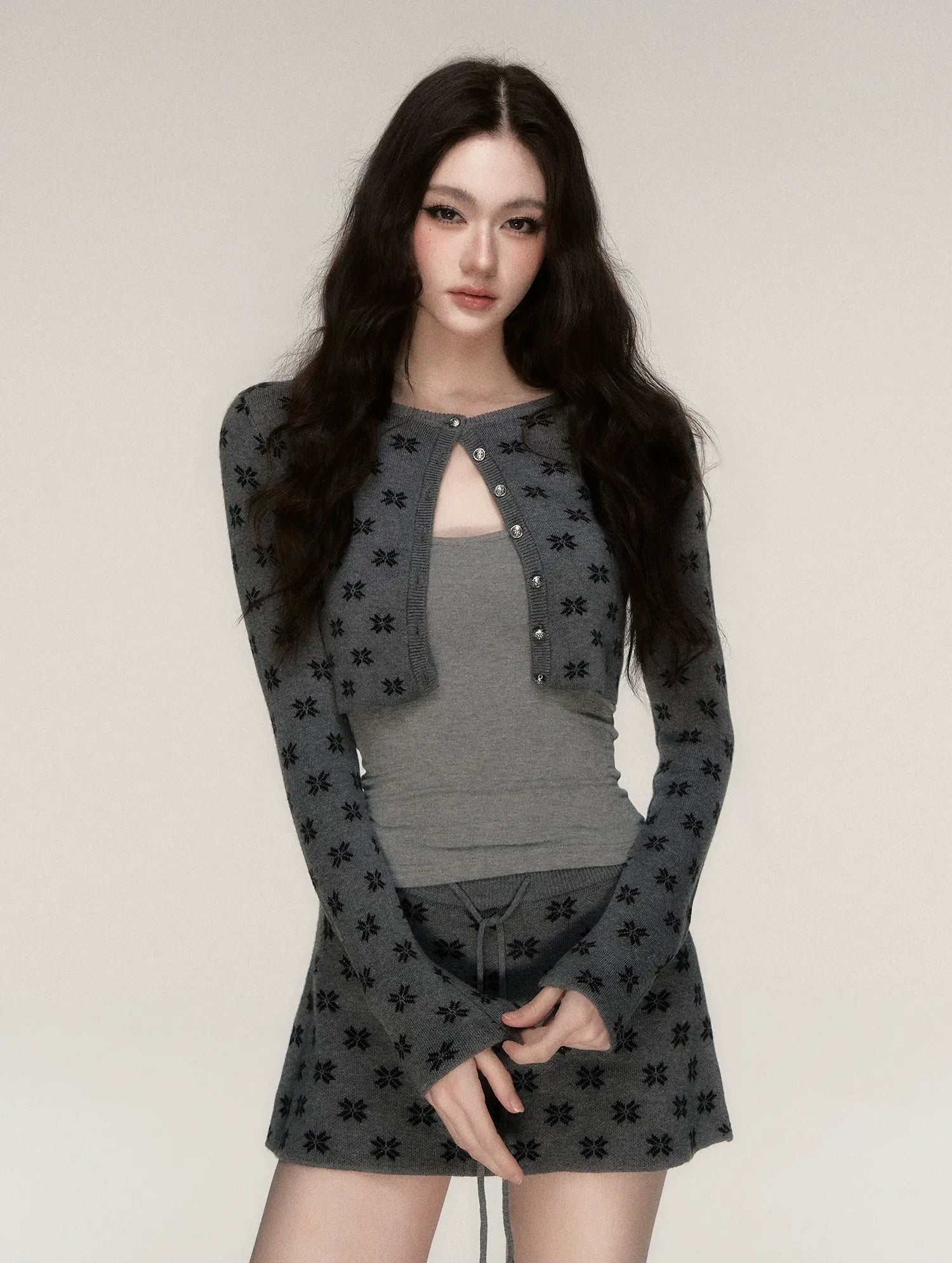 Jacquard Cropped Knit Set
