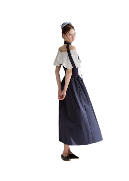 Cape Ribbon Ruffle Dress