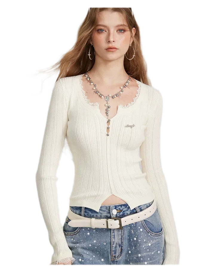Lace Trim Ribbed Knit Top