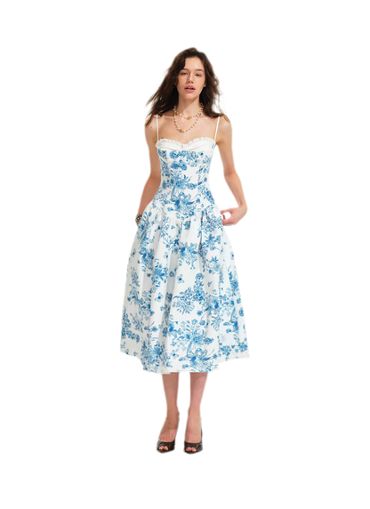 Hand-Drawn Floral Midi Dress