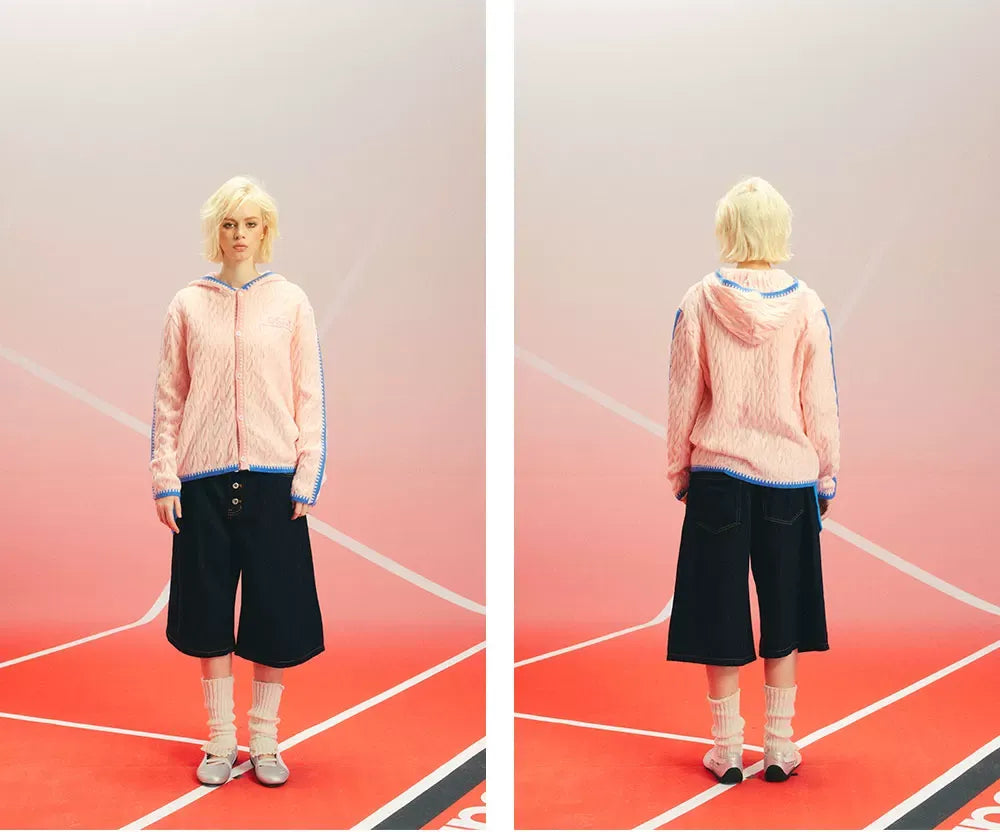 Arctic Velvet Cable-Knit Hooded Cardigan