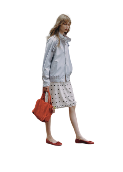 Ruffled Stand Collar Harrington Jacket
