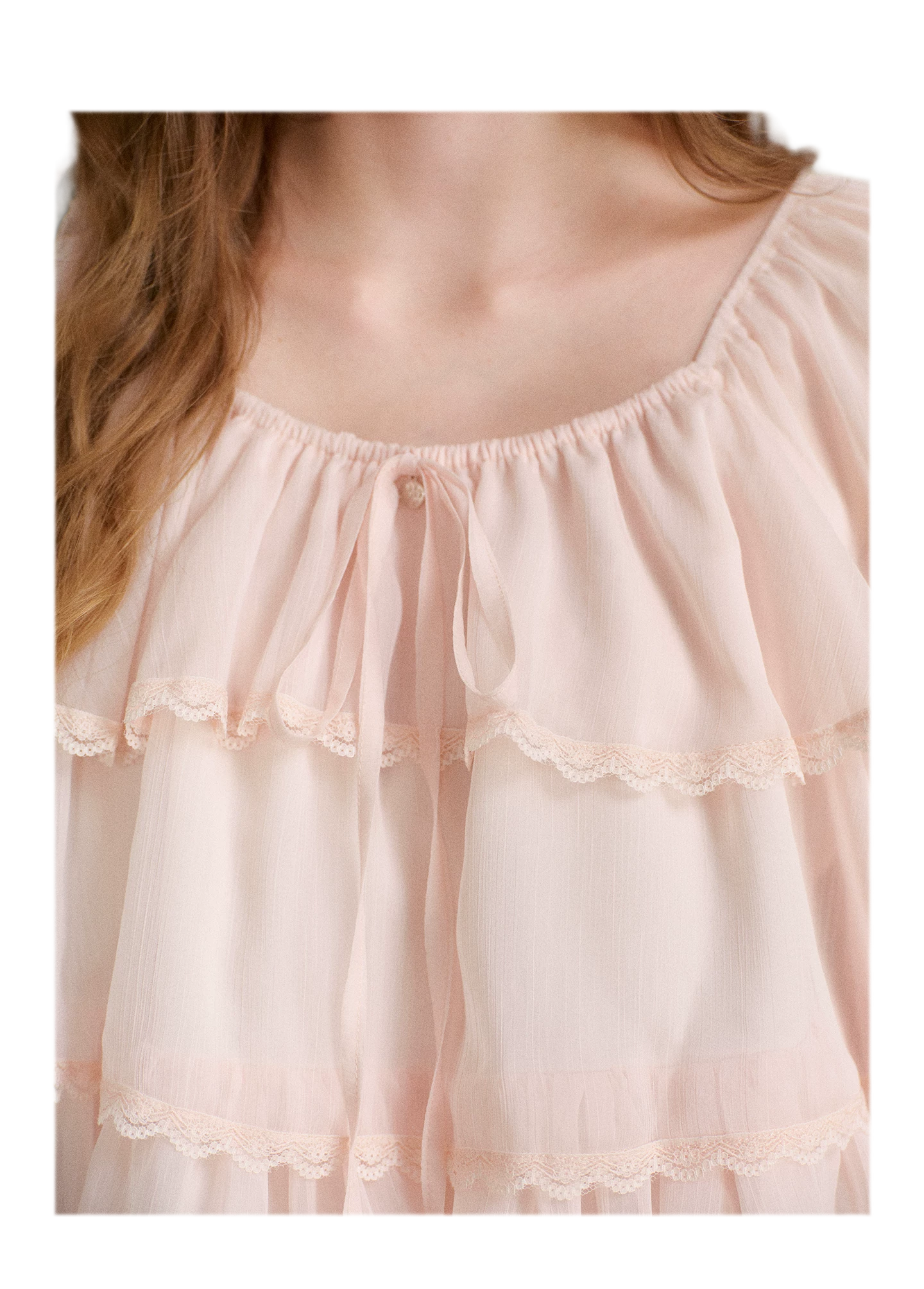 Chiffon Ruffle Lantern Sleeve Blouse