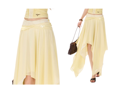 Lace Panel Irregular Skirt